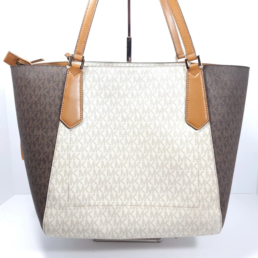 Michael‎ Kors Women Shoulder Tote Bag Purse Handbag Brown Cream Design MK